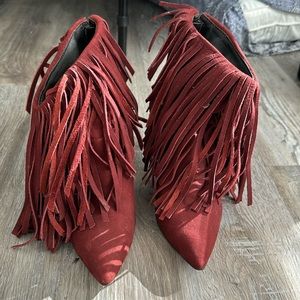 Suede fringe high-heeled boots